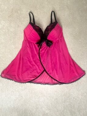 Vintage Y2K La Senza Hello Sugar Pink/Black Flyaway Push-Up Babydoll Chemise - M